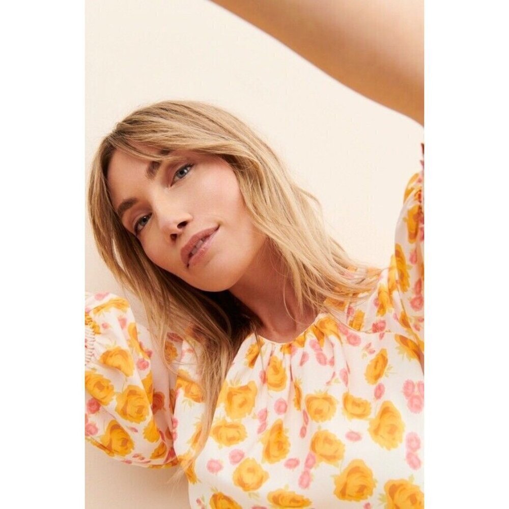 Keepsake Dissolve Midi Dress Yellow Ivory M Grandmacore Floral Flowy Feminine - Picture 3 of 11